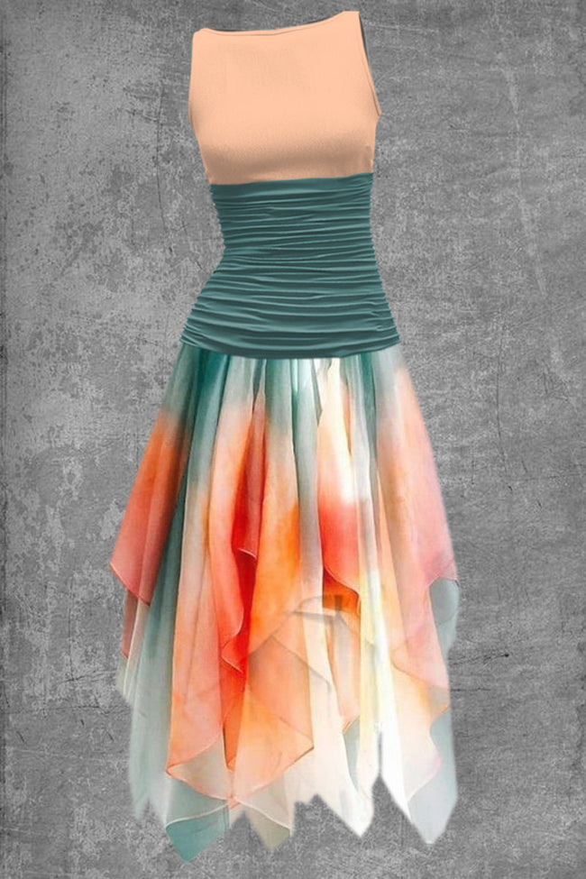 Women's Irregular Tulle Gradient Sleeveless Midi Dress