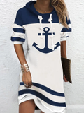 Hoodie Colorblock Ocean  Casual Mini Dresses