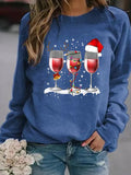 Christmas Wine Glasses Women's Casual Abstract Crew Neck Sweatshirts