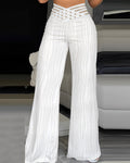 Overlap Waist Textured Flared Pants