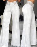 Overlap Waist Textured Flared Pants