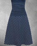 Dunkelblau Gestrickt Kurzarm Polka Dots Kleider