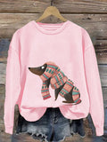 Women'S Cute Dog Print Crew Neck Casual Sweatshirt