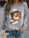 Crew Neck Regular Fit Cat Casual Sweatshirt