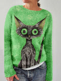 Lovely Black Cat Graphic Vintage Cozy Sweater