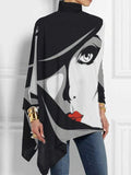 Fashion High Neck Long Sleeve Face Print Irregular Top