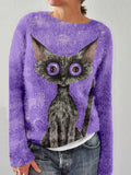 Lovely Black Cat Graphic Vintage Cozy Sweater