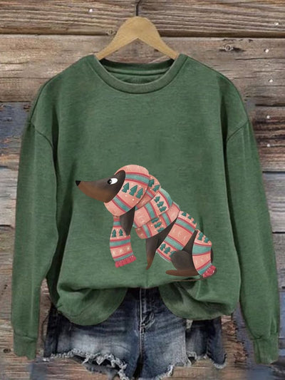 Women'S Cute Dog Print Crew Neck Casual Sweatshirt