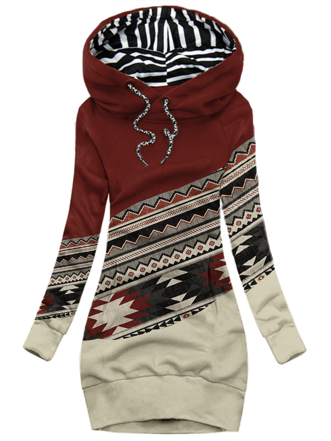 Women's Geometric Contrast Hoodie-1025-02