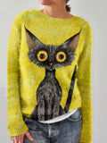 Lovely Black Cat Graphic Vintage Cozy Sweater