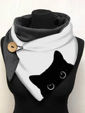 Casual Black Cat Pattern Triangle Scarf Daily Commuter Clothing Matching