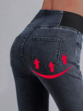 Hohe Taille  Wärme Unifarben Denim Lässig  Fest Jeans