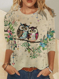 Women's Funny Couple Owls Print Casual Top