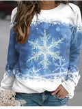 Crew Neck Raglan Sleeve Snowflake Loose Sweatshirts