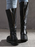 Vintage Round Toe Buckle Tall Boots Chunky Heel Riding Boots