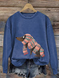 Women'S Cute Dog Print Crew Neck Casual Sweatshirt