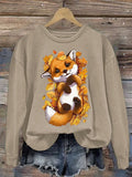 Women's Fun Maple Leaf Fox Printed Sweatshirt