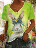 V-Ausschnitt OSTERN Hase Lässig Weit T-Shirt