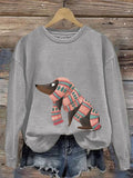 Women'S Cute Dog Print Crew Neck Casual Sweatshirt