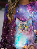 Weit Katze Rundhals Raglan Ärmel Lässig Sweatshirt