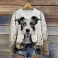 Dandelion Daisy Watercolor Ink Puppy Animal Art Design Print Sweatshirt