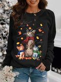 Süß Katze Knopf Rundhals Lässig Sweatshirt