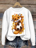 Women's Fun Maple Leaf Fox Printed Sweatshirt