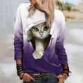 Weit Katze Rundhals Lässig Sweatshirt