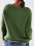 Damen Schlicht Strickpullover Lässige Gestrickter Langarm Rundhals Strickpullover