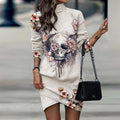 Women's long -sleeved turtleneck print dress