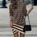 Women's long -sleeved turtleneck print dress