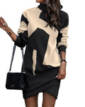 Women's long -sleeved turtleneck print dress