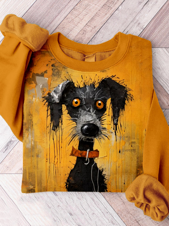 Cute Black Dog Art Graphic Comfy Sweatshirt