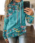 Women's Simple Patchwork Floral Print Loose Hoodie