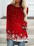 Christmas Long Sleeve Crew Neck Printed Top T-shirt TUNIC