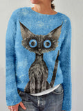 Lovely Black Cat Graphic Vintage Cozy Sweater