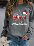 Christmas Wine Glasses Women's Casual Abstract Crew Neck Sweatshirts