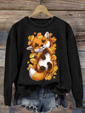 Women's Fun Maple Leaf Fox Printed Sweatshirt