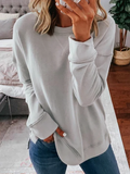 Crew Neck Gray Solid Long Sleeve Shirts & Tops