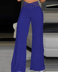 Overlap Waist Textured Flared Pants