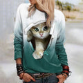 Weit Katze Rundhals Lässig Sweatshirt