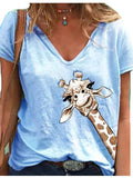 Women's T shirt Tee White Yellow Blue Graphic Giraffe Print Short Sleeve Casual Daily Basic V Neck S