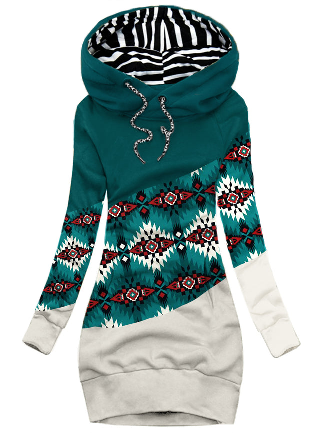 Women's Geometric Contrast Hoodie-1025-04