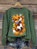 Women's Fun Maple Leaf Fox Printed Sweatshirt