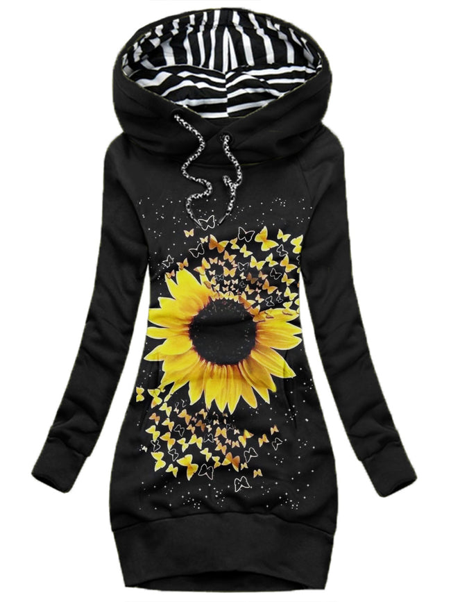 Women's Daily Vintage Flowers Print Hoodie-1020-07