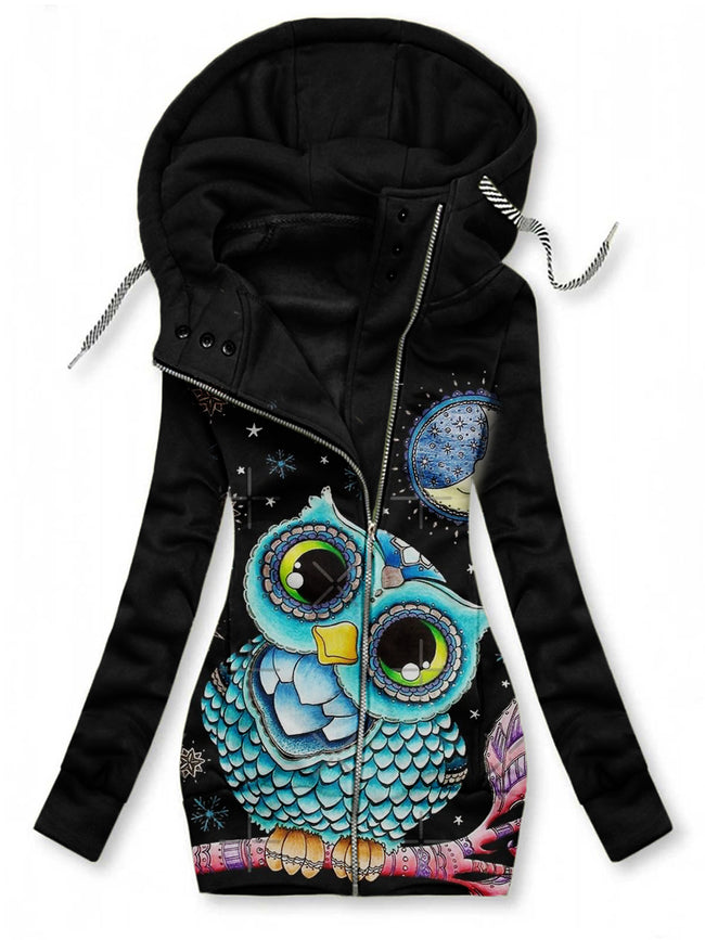 Women's Owl Print Zip Hoodies