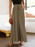 Plain Casual Wide Leg Shirred Waist Pant