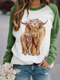 Women's Highland Cow Mom And Baby Print Casual Sweatshirt