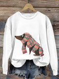 Women'S Cute Dog Print Crew Neck Casual Sweatshirt