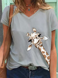 Women's T shirt Tee White Yellow Blue Graphic Giraffe Print Short Sleeve Casual Daily Basic V Neck S